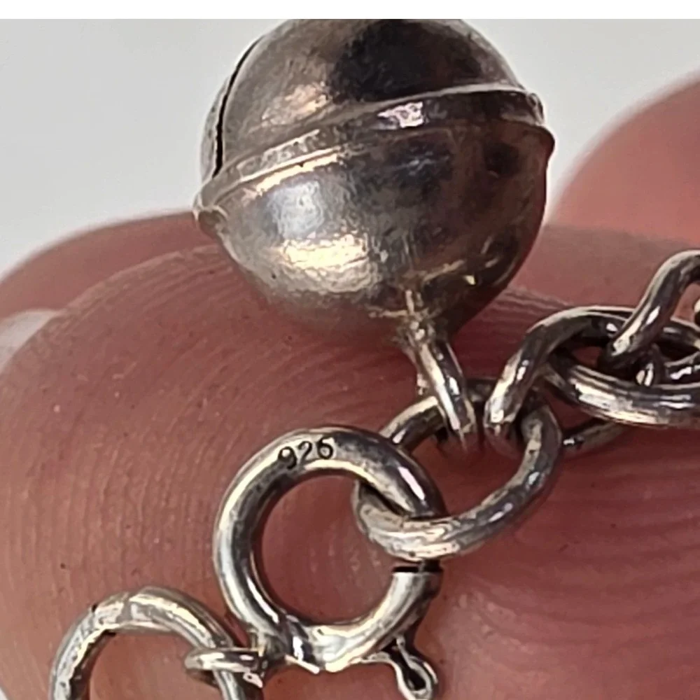 925 Sterling Silver Elephant Charm Bracelet with Bell Good Luck Jewelry 11.42g
